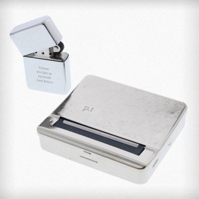 (image for) Personalised Tobacco Rolling Tin and Silver Lighter Set