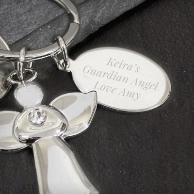 (image for) Personalied Silver Plated Angel Keyring