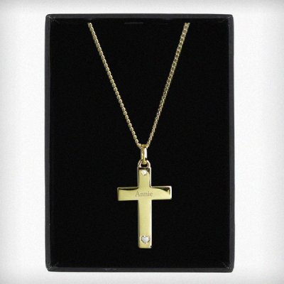 (image for) Personalised 9ct Gold Cross with Sterling Silver Heart & CZ Necklace