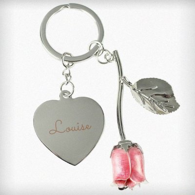 (image for) Personalised Silver Plated Name Pink Rose Keyring