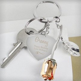 (image for) Personalised Silver Plated Swirls & Hearts Rose Gold Rose Keyring