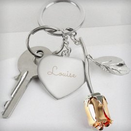 (image for) Personalised Silver Plated Name Rose Gold Rose Keyring