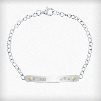 (image for) Personalised Two Names Sterling Silver and 9ct Gold Bar Bracelet