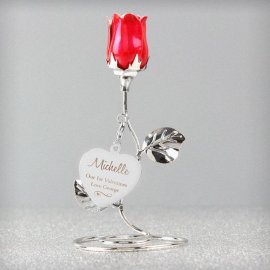 (image for) Personalised Swirls & Hearts Red Rose Bud Ornament
