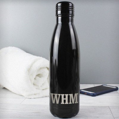 (image for) Personalised Initials Black Metal Insulated Drinks Bottle