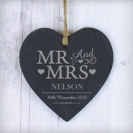 (image for) Personalised Large Mr & Mrs Slate Heart