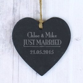 (image for) Personalised Just Married... Slate Heart Decoration