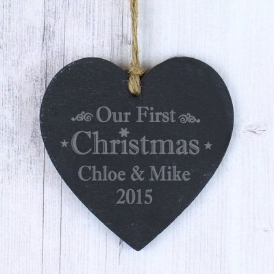 (image for) Personalised Our First Christmas Slate Heart