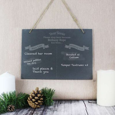 (image for) Personalised Naughty & Nice Hanging Slate Sign