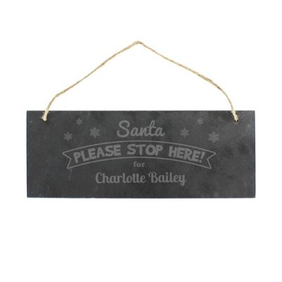 (image for) Personalised Santa Please Stop Here... Hanging Slate Plaque
