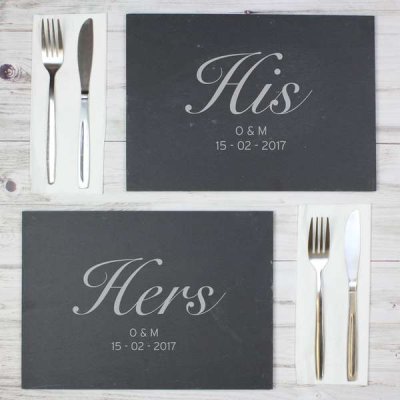 (image for) Personalised His and Hers Slate Placemat Set