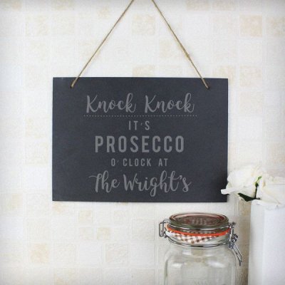 (image for) Personalised Prosecco O'Clock Large Hanging Slate Sign