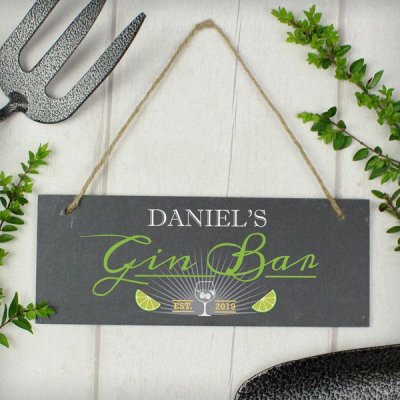 (image for) Personalised "Gin Bar" Printed Hanging Slate Plaque