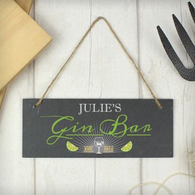(image for) Personalised "Gin Bar" Printed Hanging Slate Plaque