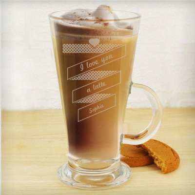 (image for) Personalised Heart Banner Latte Glass