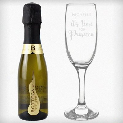 (image for) Personalised Its Time for Prosecco Flute & Mini Prosecco Set