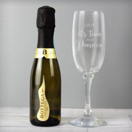 (image for) Personalised Its Time for Prosecco Flute & Mini Prosecco Set