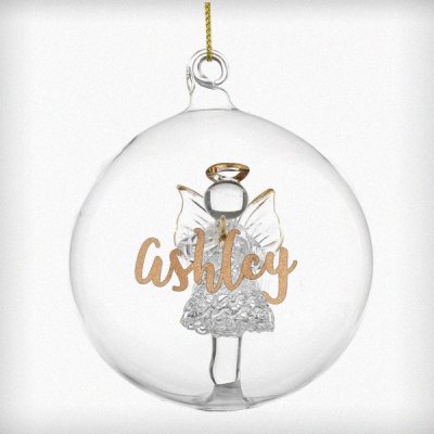 (image for) Personalised Gold Glitter Name Only Angel Glass Bauble