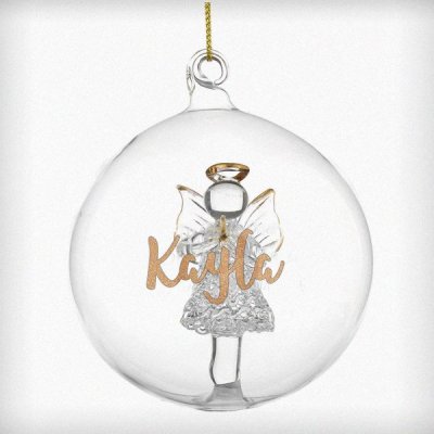 (image for) Personalised Gold Glitter Name Only Angel Glass Bauble