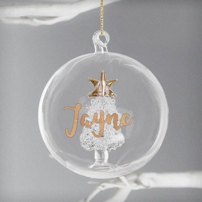 (image for) Personalised Gold Glitter Name Only Tree Glass Bauble