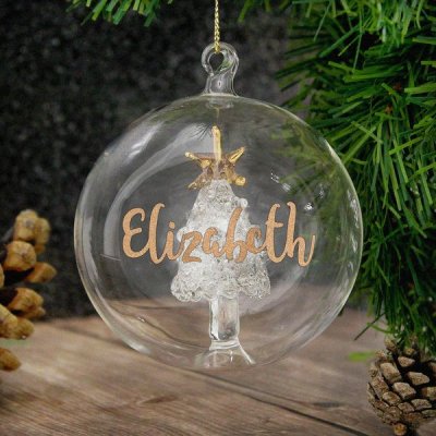 (image for) Personalised Gold Glitter Name Only Tree Glass Bauble