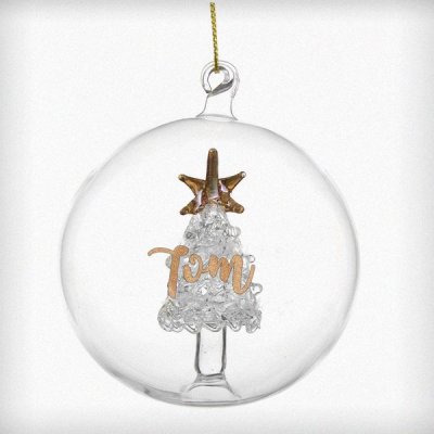 (image for) Personalised Gold Glitter Name Only Tree Glass Bauble