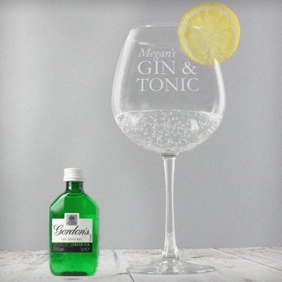 (image for) Personalised Gin & Tonic Balloon Glass with Gin Miniature Set