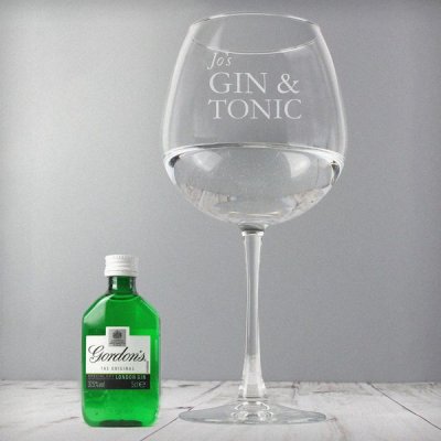 (image for) Personalised Gin & Tonic Balloon Glass with Gin Miniature Set
