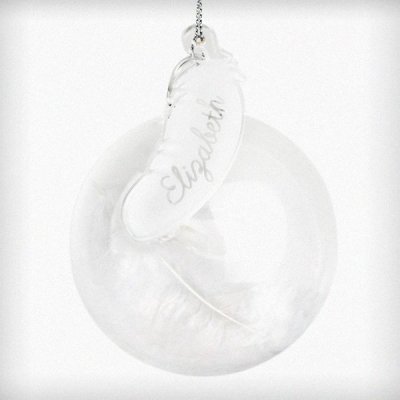 (image for) Personalised White Feather Glass Bauble
