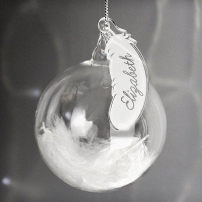 (image for) Personalised White Feather Glass Bauble