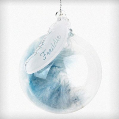 (image for) Personalised Blue Feather Glass Bauble