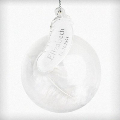 (image for) Personalised Name & Date Feather Glass Bauble