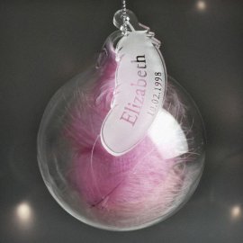 (image for) Personalised Name & Date Pink Feather Glass Bauble