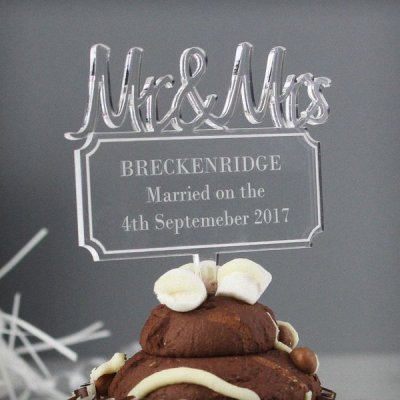 (image for) Personalised Mr & Mrs Plaque Acrylic Cake Topper