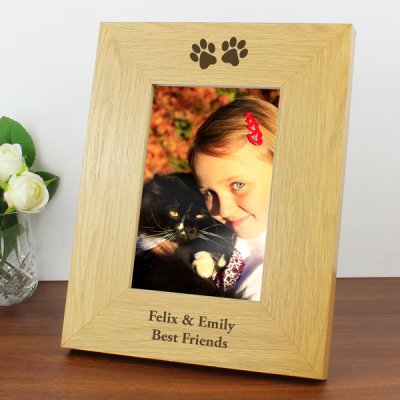 (image for) Personalised Paw Prints 6x4 Wooden Photo Frame