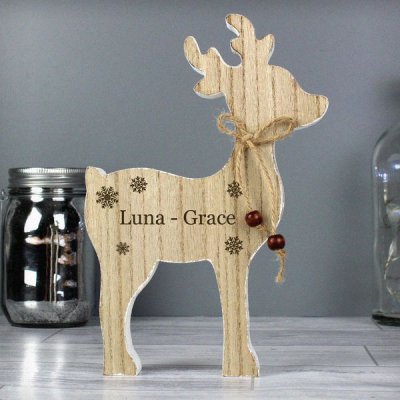 (image for) Personalised Any Name Rustic Wooden Reindeer Decoration