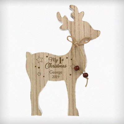 (image for) Personalised '1st Christmas' Rustic Wooden Reindeer Decoration