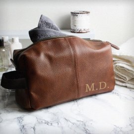 (image for) Personalised Luxury Initials Brown Leatherette Wash Bag