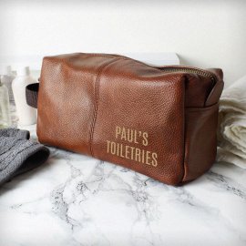 (image for) Personalised Luxury Brown leatherette Wash Bag