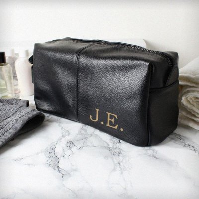 (image for) Personalised Luxury Initials Black leatherette Wash Bag