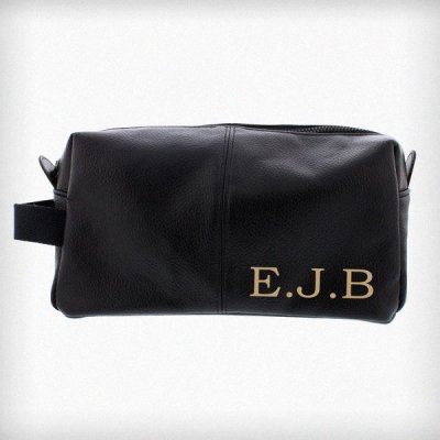 (image for) Personalised Luxury Initials Black leatherette Wash Bag