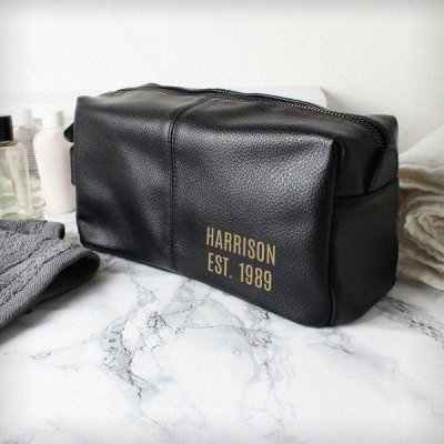 (image for) Personalised Luxury Black leatherette Wash Bag