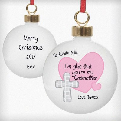 (image for) Personalised Godmother Bauble Pink