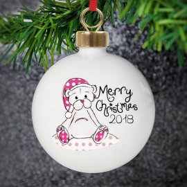 (image for) Personalised Cute Teddy Merry Xmas Bauble