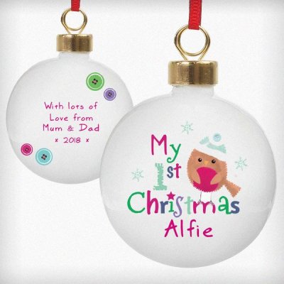 (image for) Personalised Felt Stitch Robin 'My 1st Christmas' Bauble