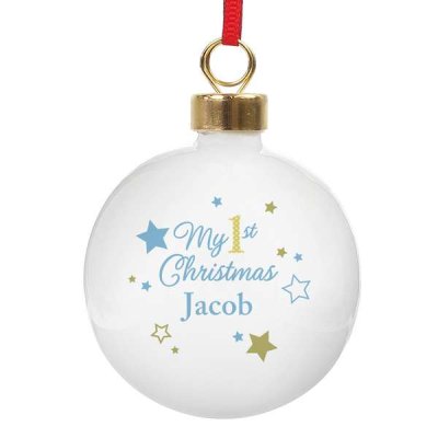 (image for) Personalised Gold & Blue Stars My 1st Christmas Bauble