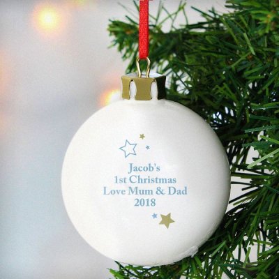 (image for) Personalised Gold & Blue Stars My 1st Christmas Bauble