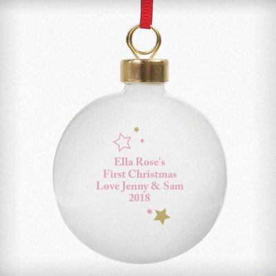 (image for) Personalised Gold & Pink Stars My 1st Christmas Bauble