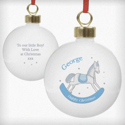 (image for) Personalised 1st Christmas Blue Rocking Horse Bauble