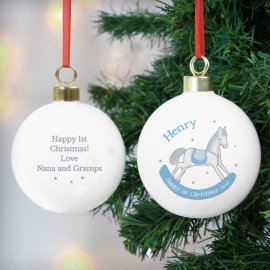(image for) Personalised 1st Christmas Blue Rocking Horse Bauble